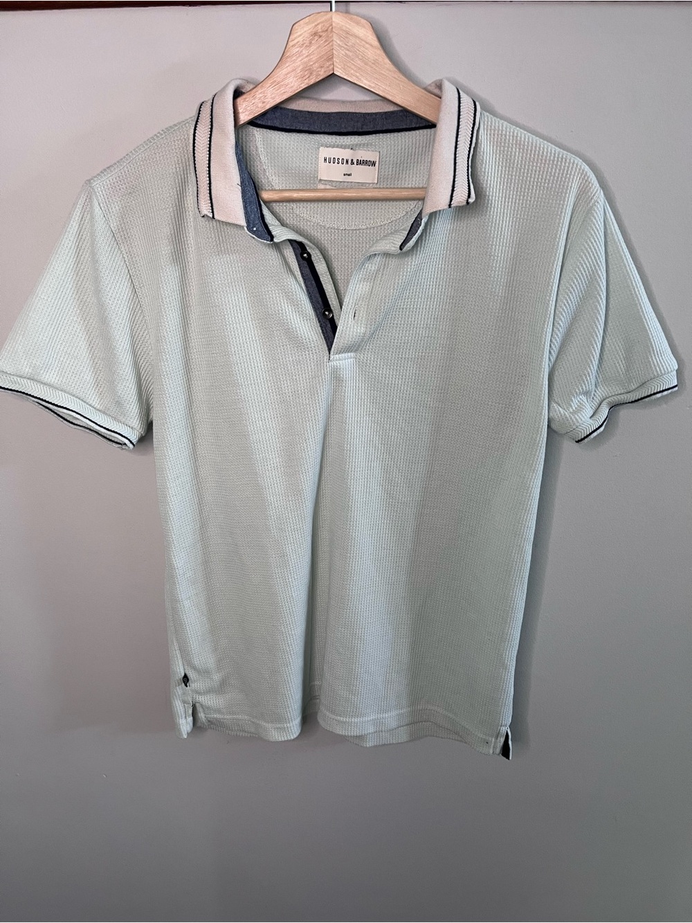 Hudson & Barrow Mens Waffle Knit‎ Polo Shirt Mint Green Short Sleeve Small